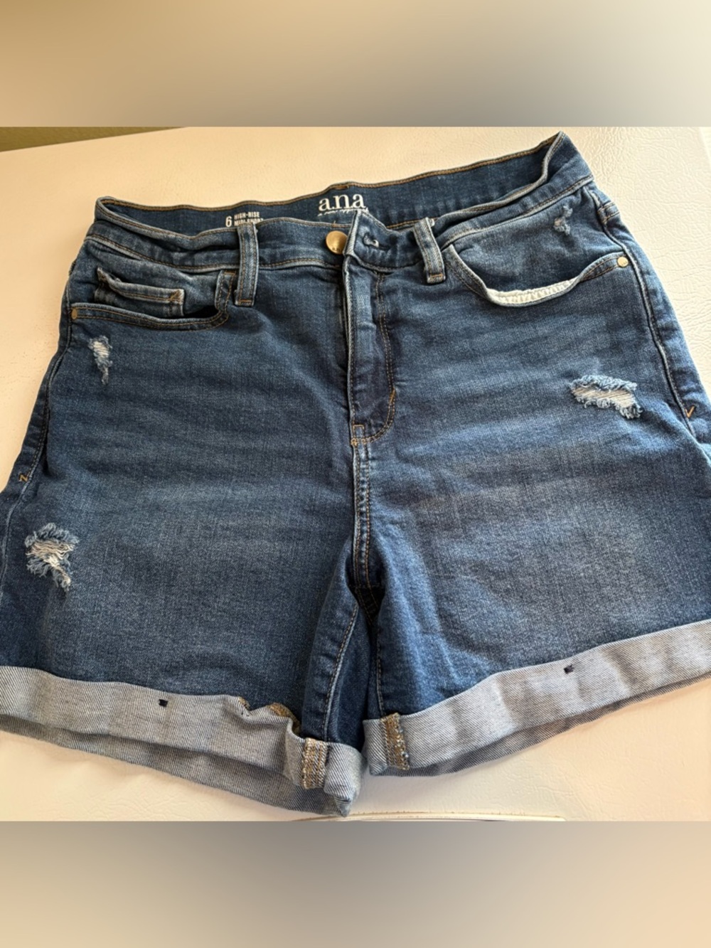 a.n.a Dark Blue Distressed Cuffed Denim Shorts